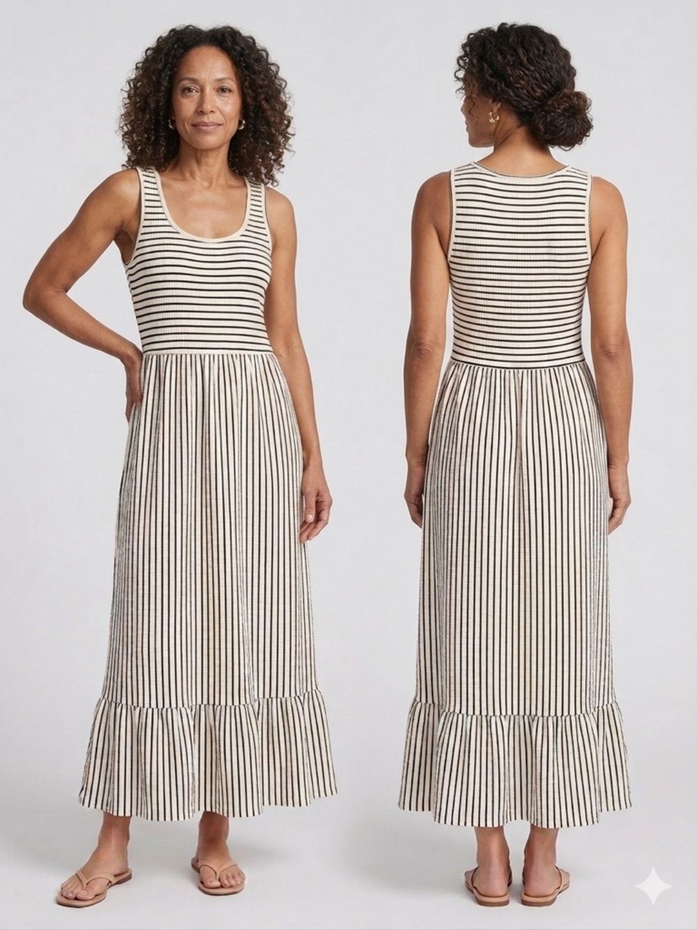 Dra by Anthropology Sleeveless Striped Maxi Dress in Cream and Black